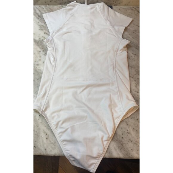 BODY GLOVE Manny Paddle Suit Solid 1 Piece Swimsuit Sz S WHITE Zip Front Surfer - Picture 3 of 4